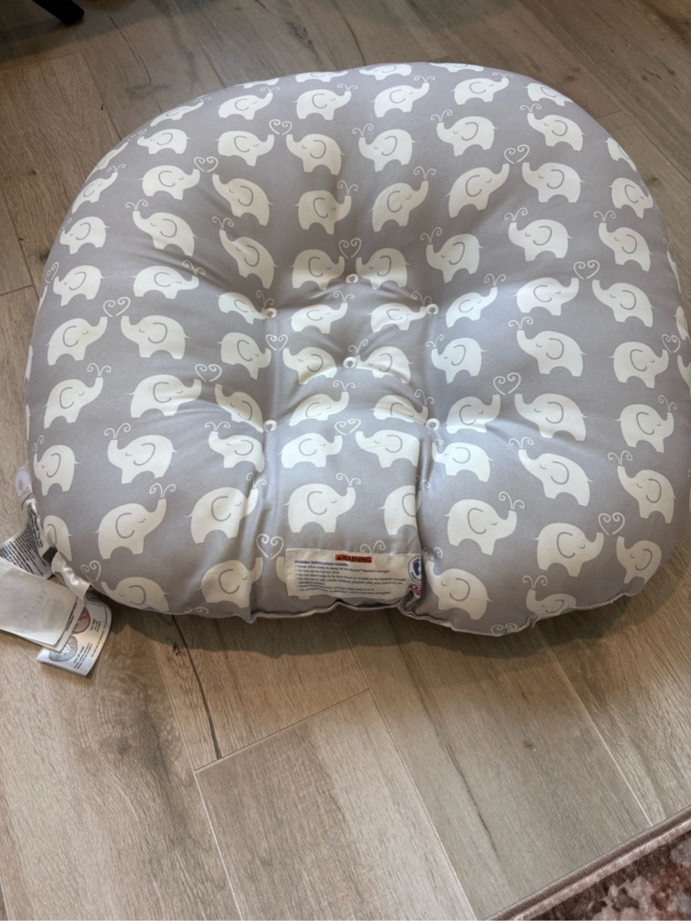Boppy Original Newborn Lounger Elephant Print Gray & White